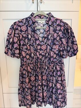Elizabeth James The Label Navy Floral V-Neck Puff Sleeve Babydoll Dress